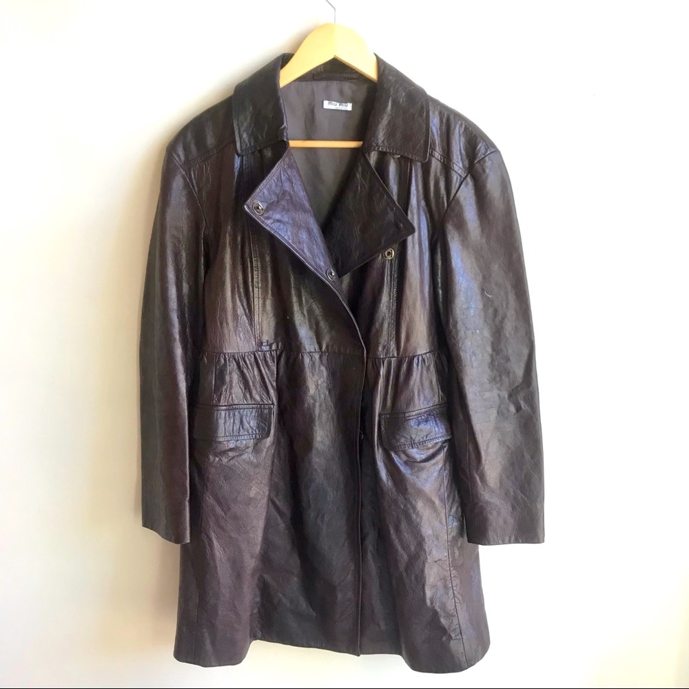 Miu miu dark brown leather fall trench coat 40